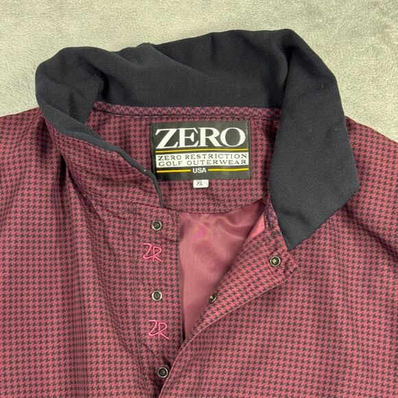 Vintage Zero Restriction Golf Outerwear Houndstooth Windbreaker Jacket Burgundy - Picture 2 of 8